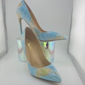 Blue Map Print Stiletto Heels